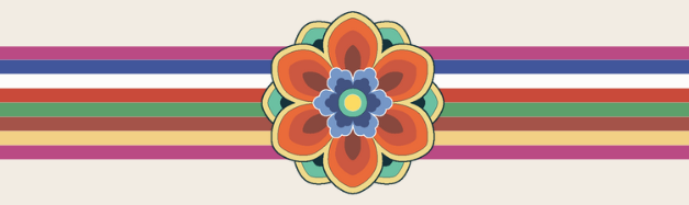 Decorative Korean Dancheong pattern featuring traditional red, blue, green, and gold geometric designs symbolizing harmony and celebration